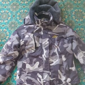 Men's Gray Camo Ski Jacket with Insulated Hood